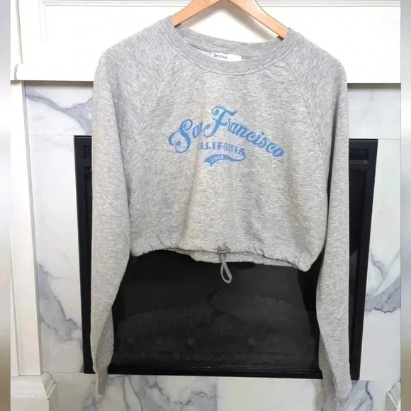 BERSHKA | Women's San Francisco Heather Grey Cropped  Long Sleeve Sweater - Picture 1 of 4